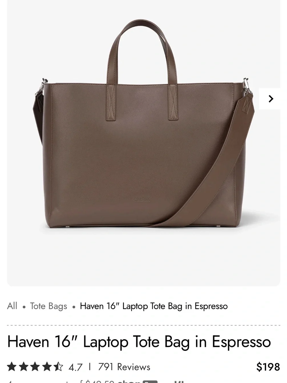 Calpak Brown Leather Laptop Tote with Shoulder Strap